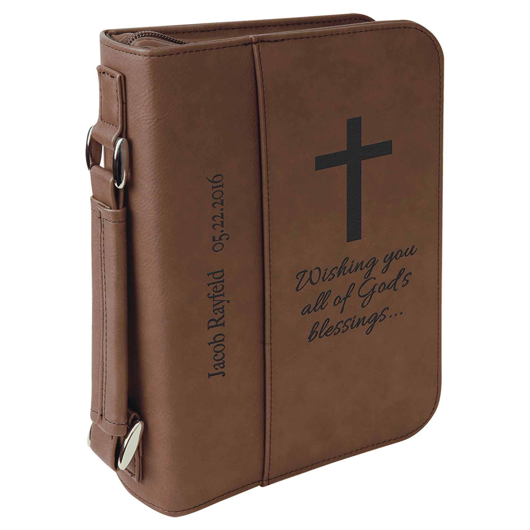 Dark Brown Leatherette Book/Bible Cover with Handle & Zipper - 6 3/4" x 9 1/4"