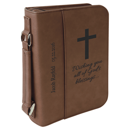 Dark Brown Leatherette Book/Bible Cover with Handle & Zipper - 6 3/4" x 9 1/4"