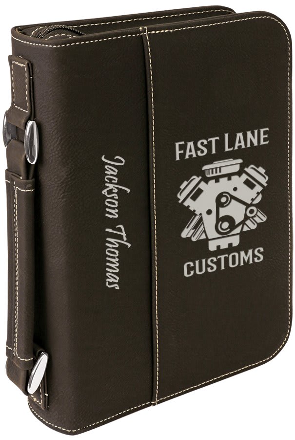Black/Silver Leatherette Book/Bible Cover with Handle & Zipper - 6 3/4" x 9 1/4"