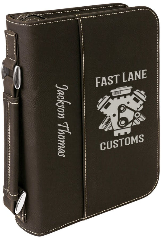 6 3/4" x 9 1/4" Black/Silver Leatherette Book/Bible Cover with Handle & Zipper