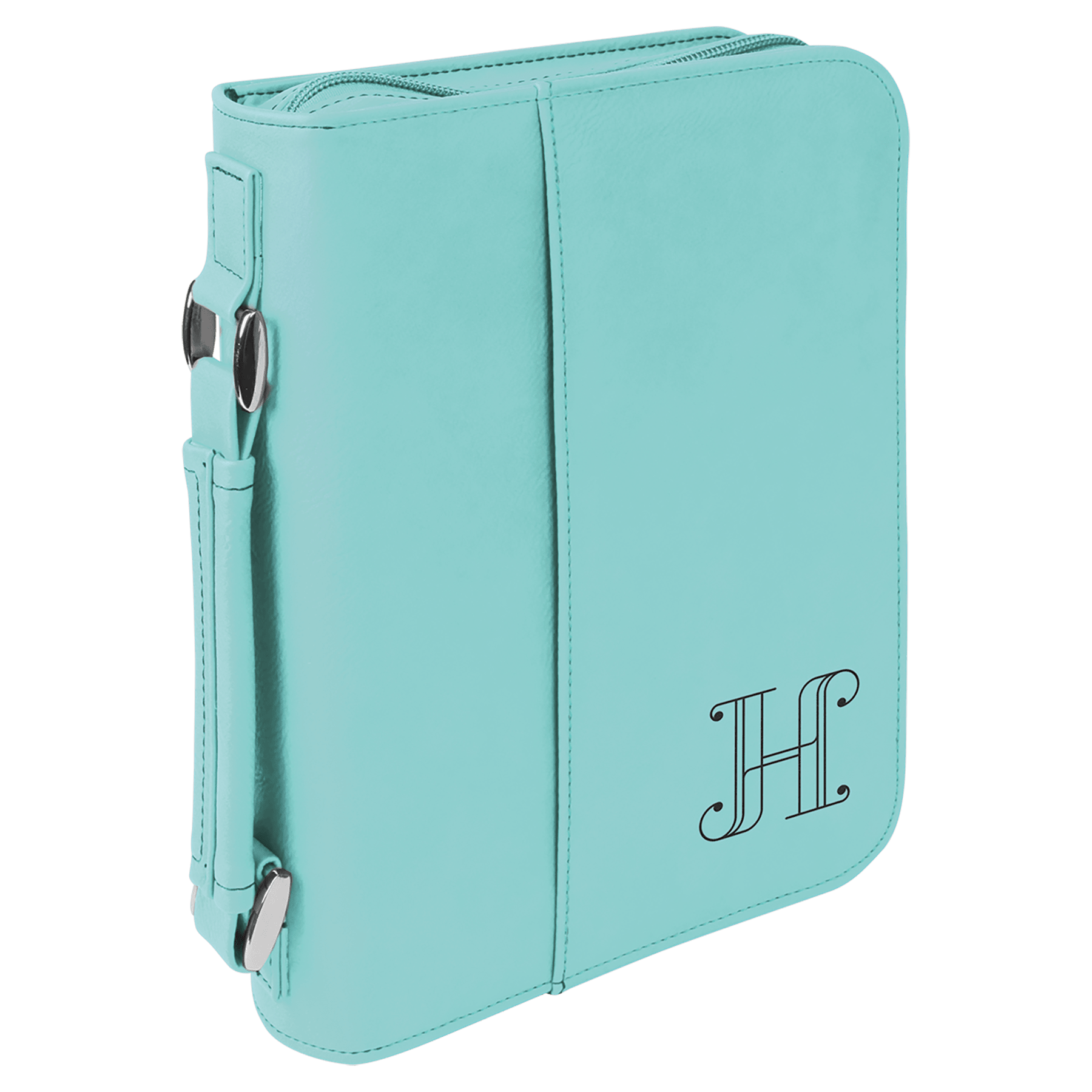 Teal Leatherette Book/Bible Cover with Handle & Zipper - 6 3/4" x 9 1/4"