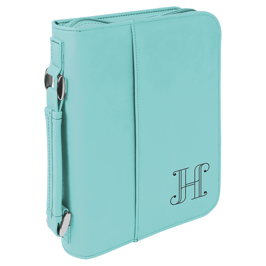 Teal Leatherette Book/Bible Cover with Handle & Zipper - 6 3/4" x 9 1/4"