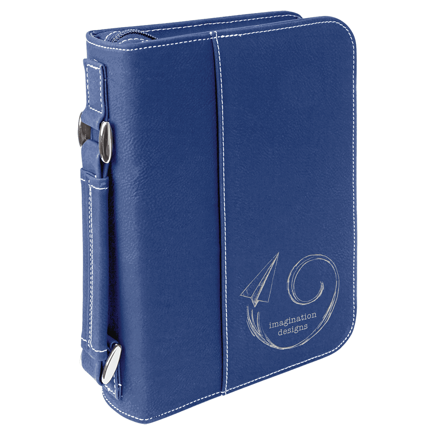 Blue/Silver Leatherette Book/Bible Cover with Handle & Zipper - 6 3/4" x 9 1/4"