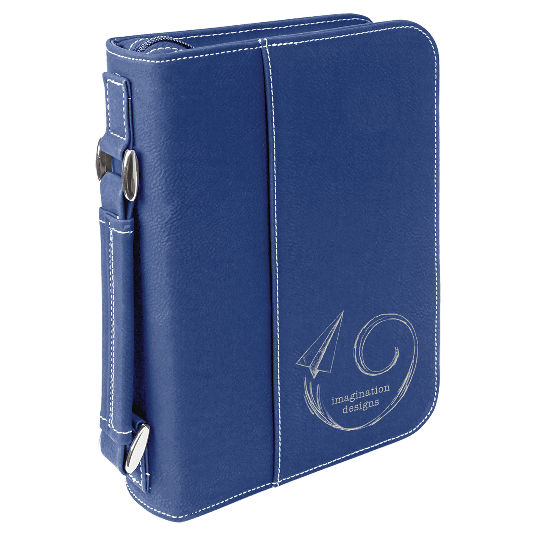 Blue/Silver Leatherette Book/Bible Cover with Handle & Zipper - 6 3/4" x 9 1/4"