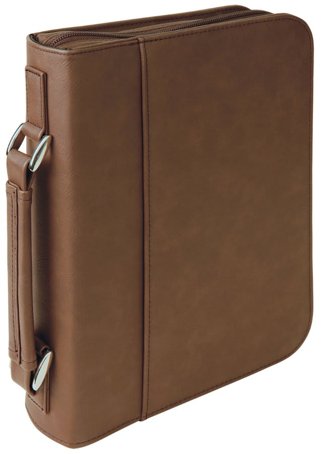 Dark Brown Leatherette Book/Bible Cover with Handle & Zipper - 7 1/2" x 10 3/4"
