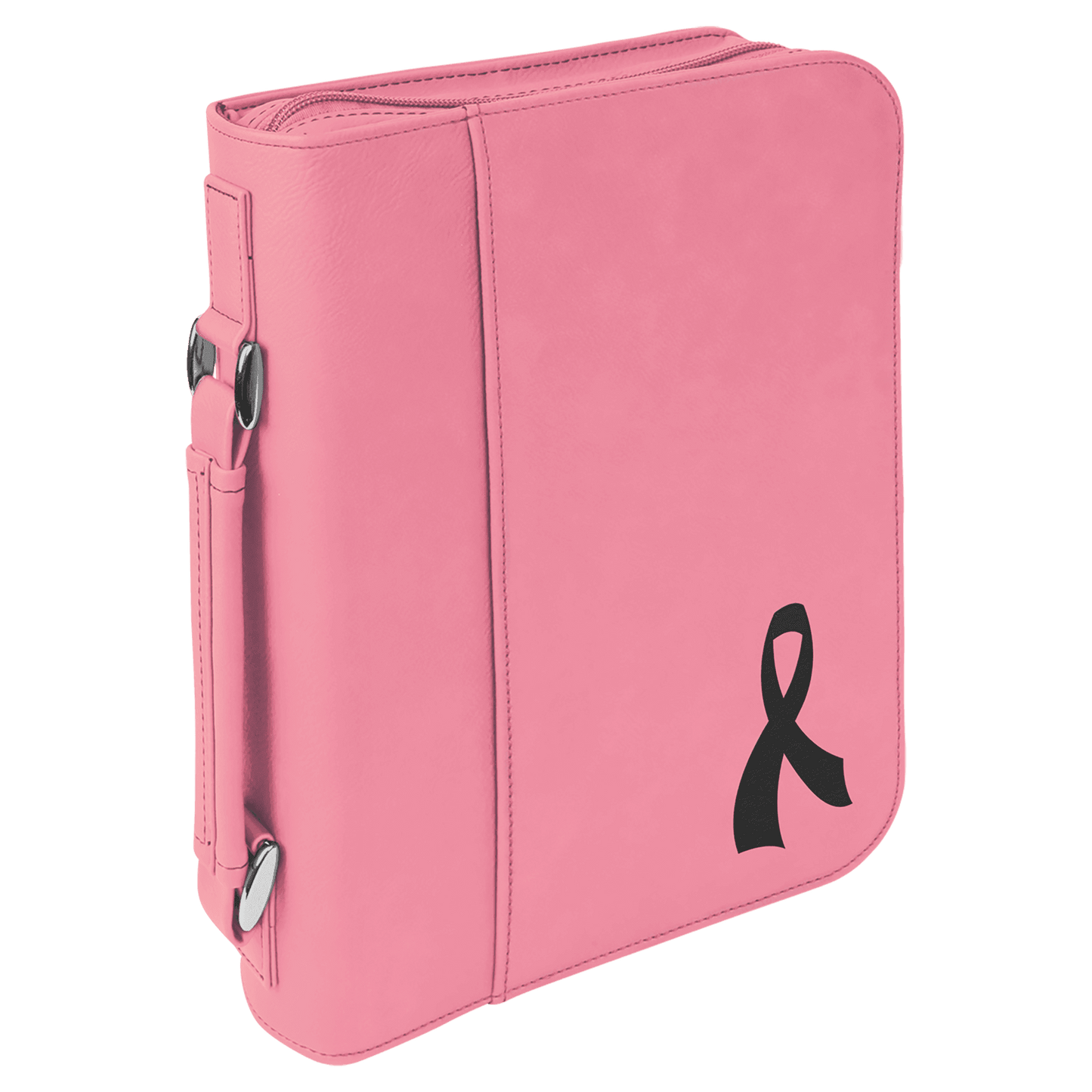 Pink Leatherette Book/Bible Cover with Handle & Zipper - 7 1/2" x 10 3/4"