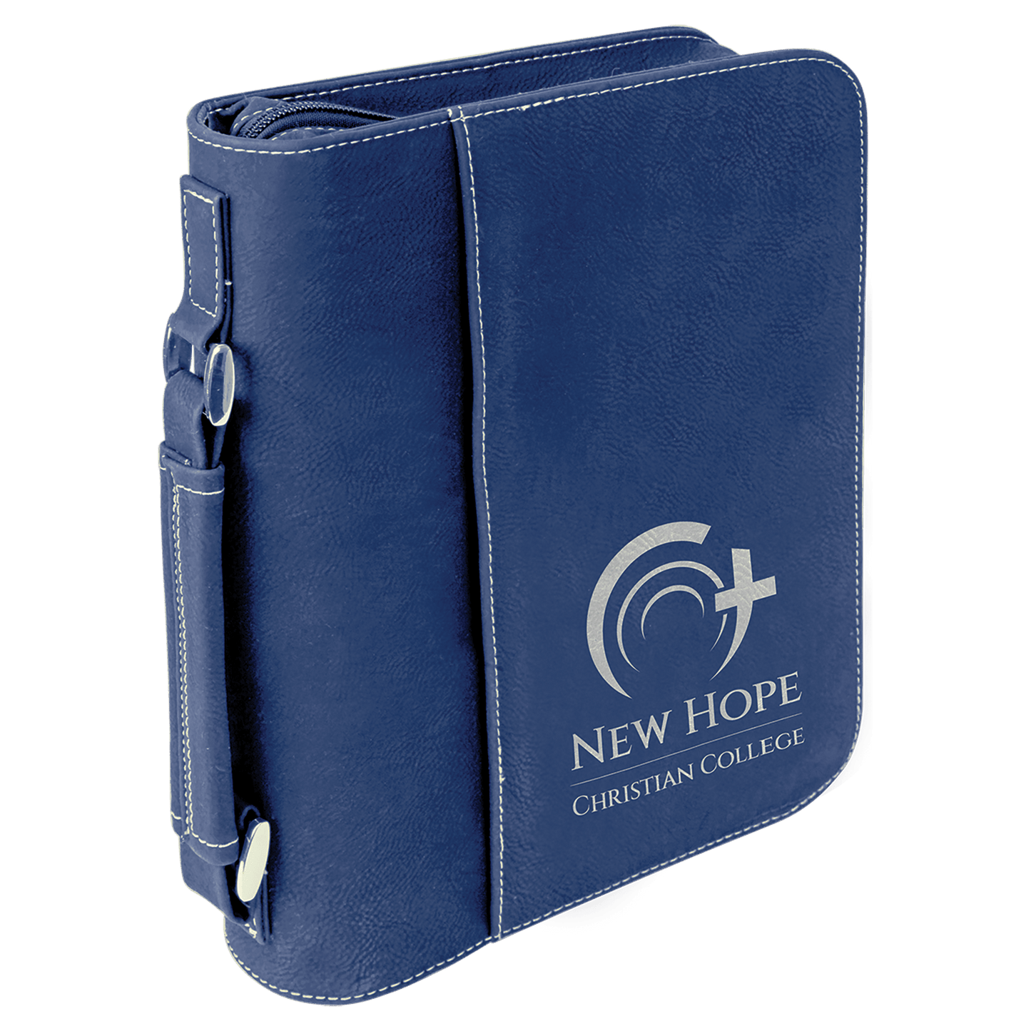 Blue/Silver Leatherette Book/Bible Cover with Handle & Zipper - 7 1/2" x 10 3/4"