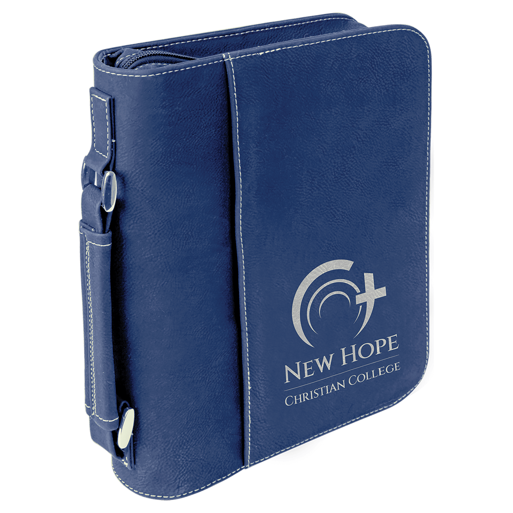 Blue/Silver Leatherette Book/Bible Cover with Handle & Zipper - 7 1/2" x 10 3/4"