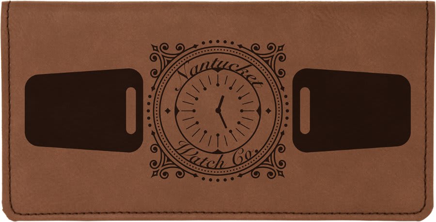 6 3/4" x 3 1/2" Dark Brown Laserable Leatherette Checkbook Cover