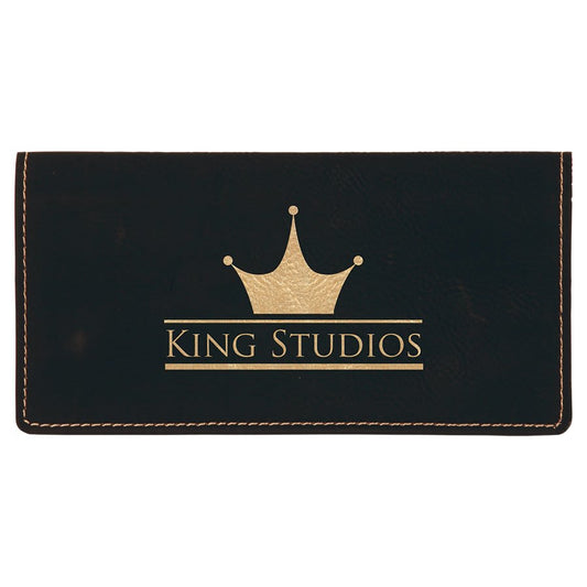 6 3/4" x 3 1/2" Black/Gold Laserable Leatherette Checkbook Cover