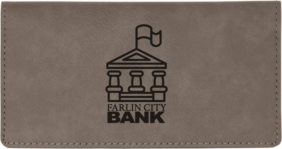 Gray Engravable Leatherette Checkbook Cover - 6 3/4" x 3 1/2"
