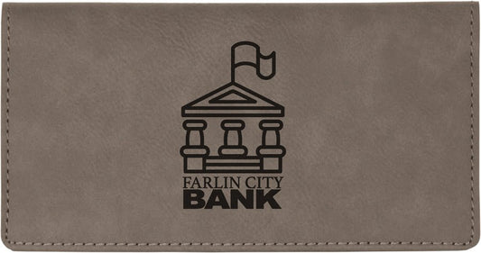 6 3/4" x 3 1/2" Gray Laserable Leatherette Checkbook Cover