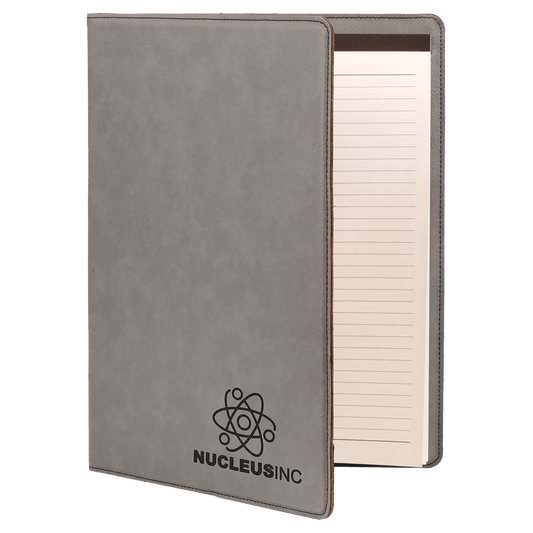 Gray Engravable Leatherette Portfolio with Notepad - 9 1/2" x 12"