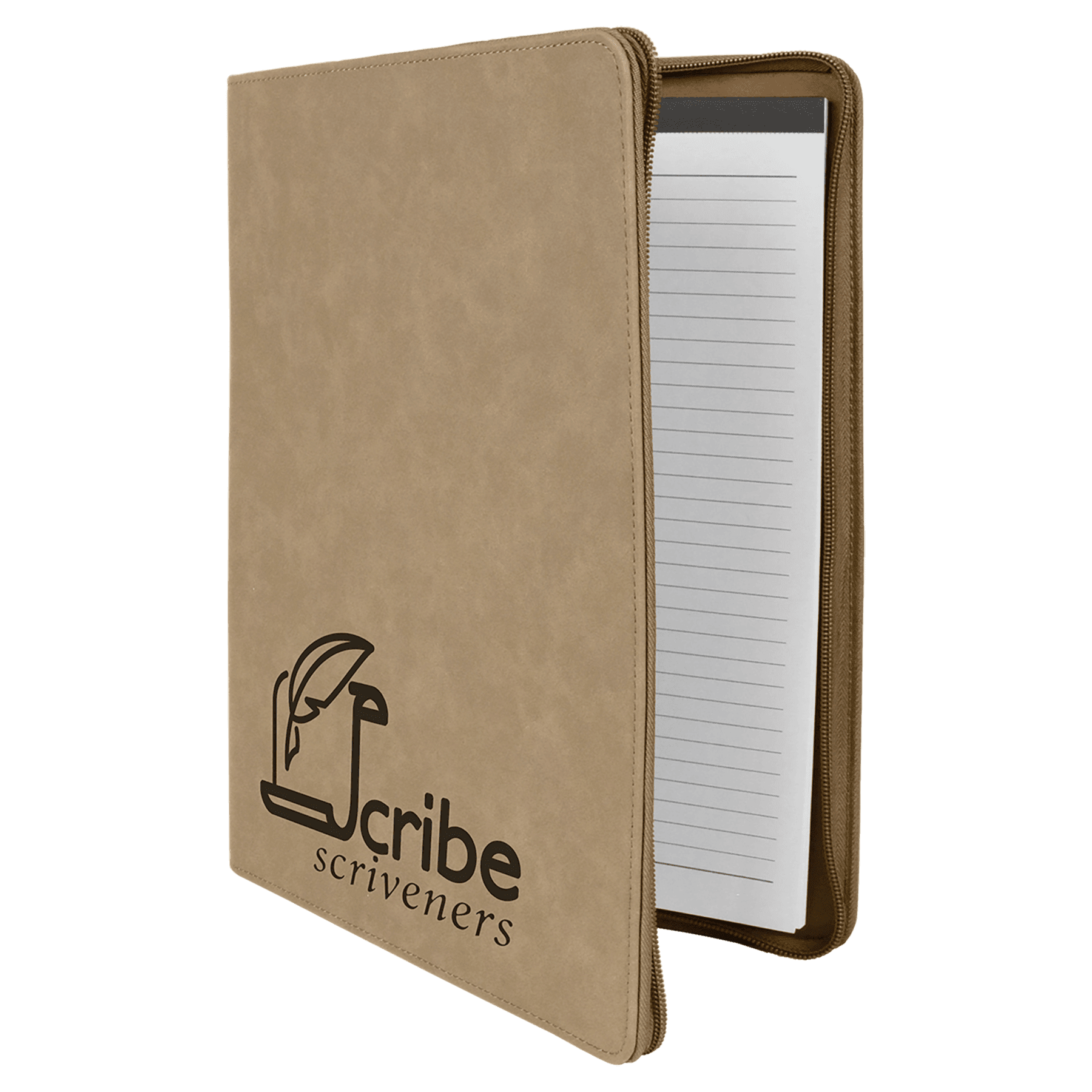 Light Brown w/ Zipper Engravable Leatherette Portfolio with Notepad - 9 1/2" x 12"