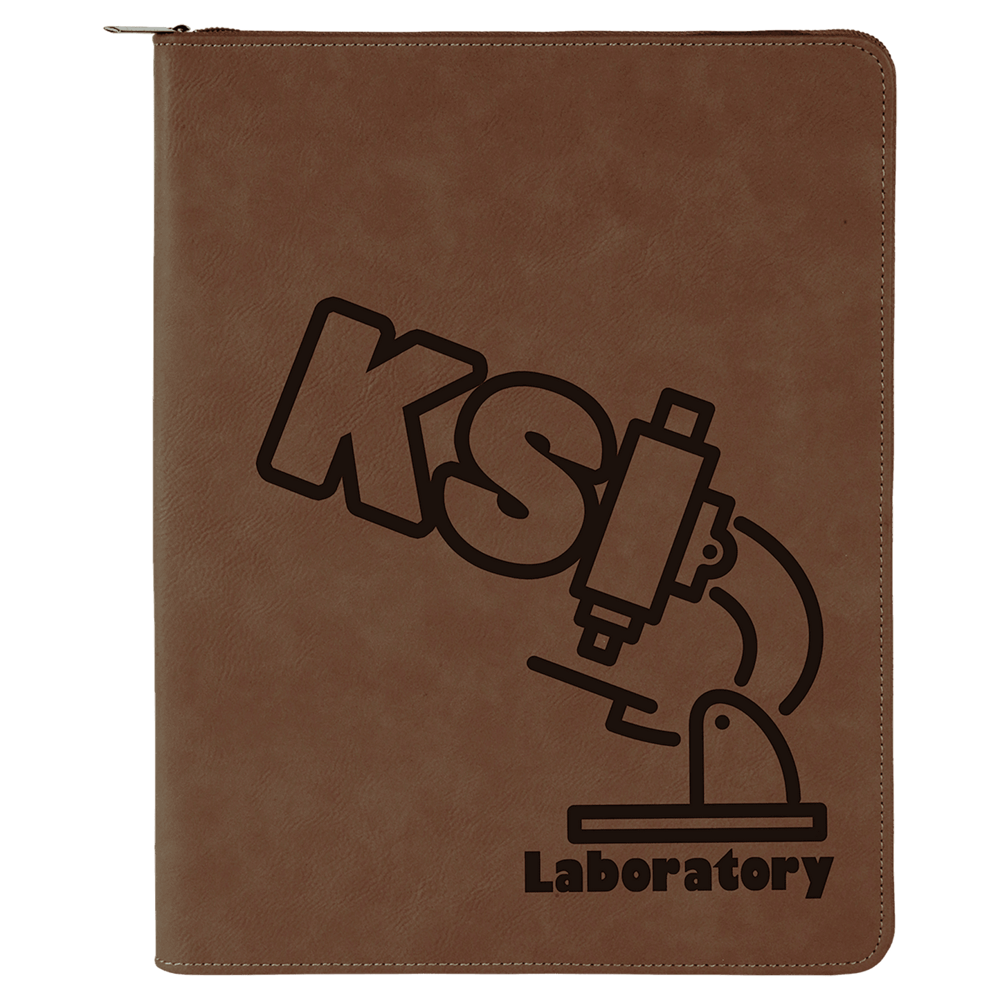 Dark Brown with Zipper Engravable Leatherette Portfolio with Notepad - 9 1/2" x 12"