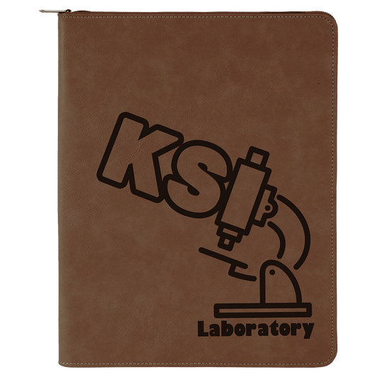 Dark Brown with Zipper Engravable Leatherette Portfolio with Notepad - 9 1/2" x 12"