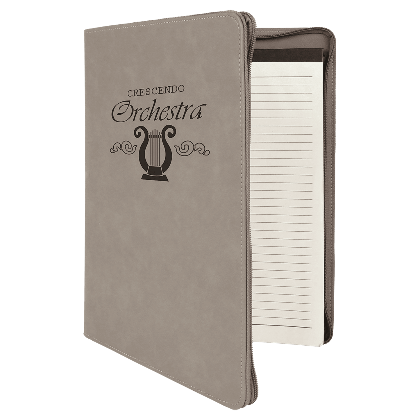 Gray with Zipper Engravable Leatherette Portfolio with Notepad - 9 1/2" x 12"