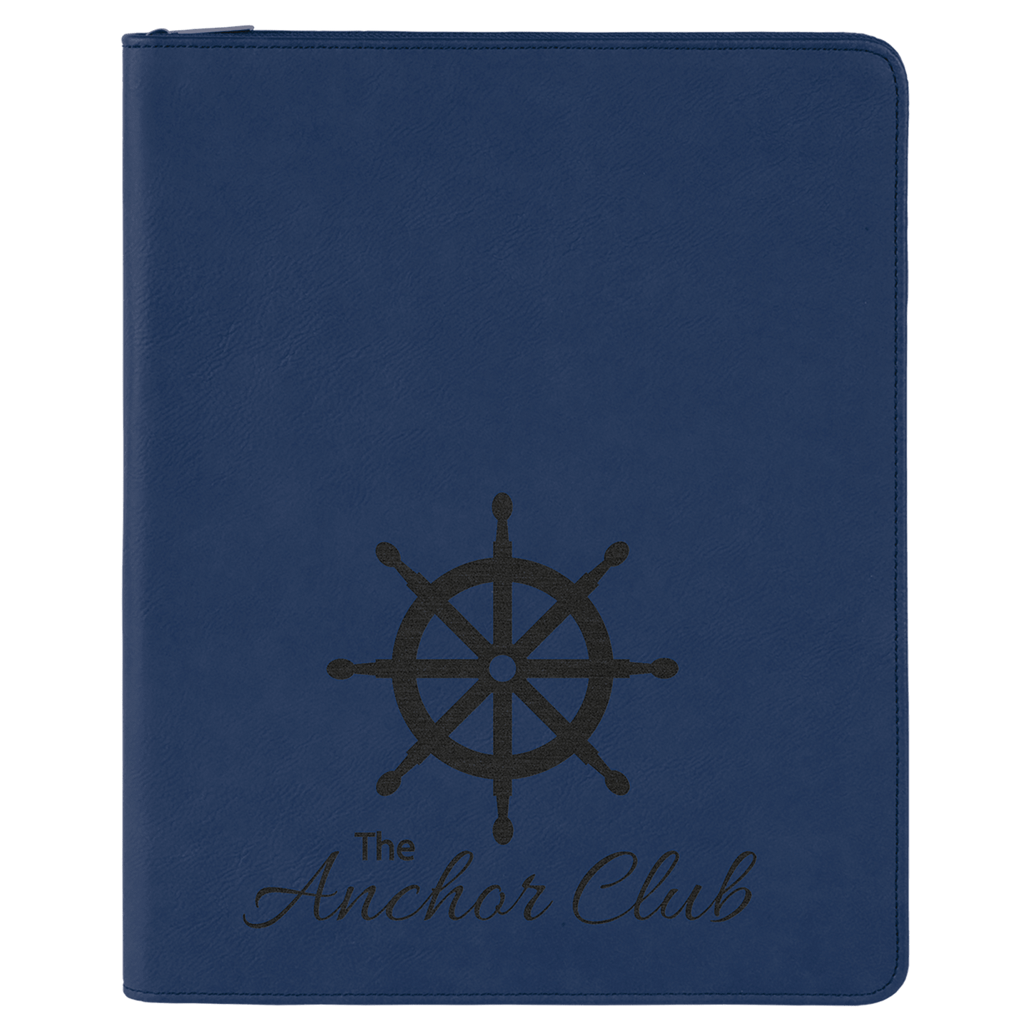 Blue/Black with Zipper Engravable Leatherette Portfolio with Notepad - 9 1/2" x 12"