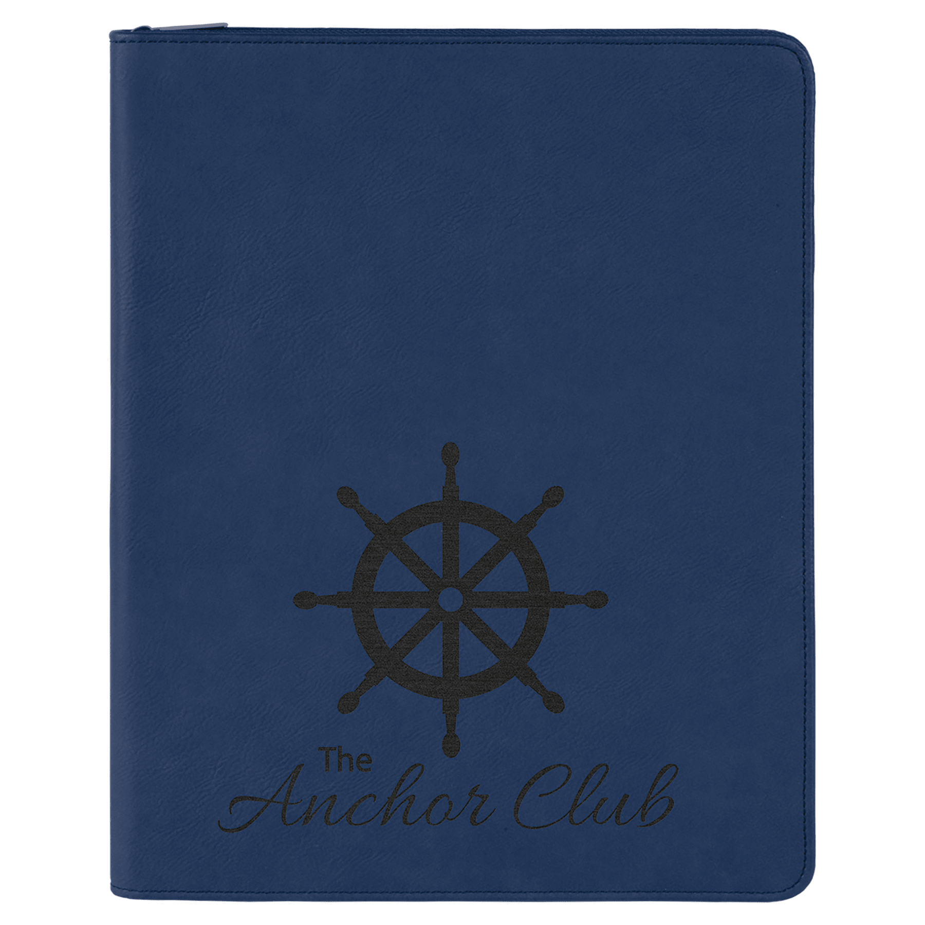 Blue/Black with Zipper Engravable Leatherette Portfolio with Notepad - 9 1/2" x 12"