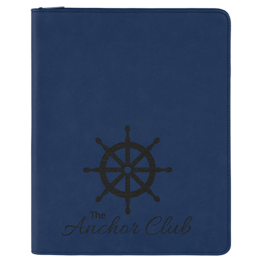 Blue/Black with Zipper Engravable Leatherette Portfolio with Notepad - 9 1/2" x 12"