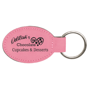 Pink Engravable Leatherette Oval Keychain - 3" x 1 3/4"