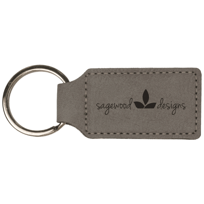 Gray Engravable Leatherette Rectangle Keychain - 2 3/4" x 1 1/4"