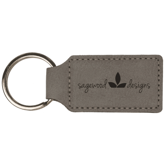 2 3/4" x 1 1/4" Gray Laserable Leatherette Rectangle Keychain