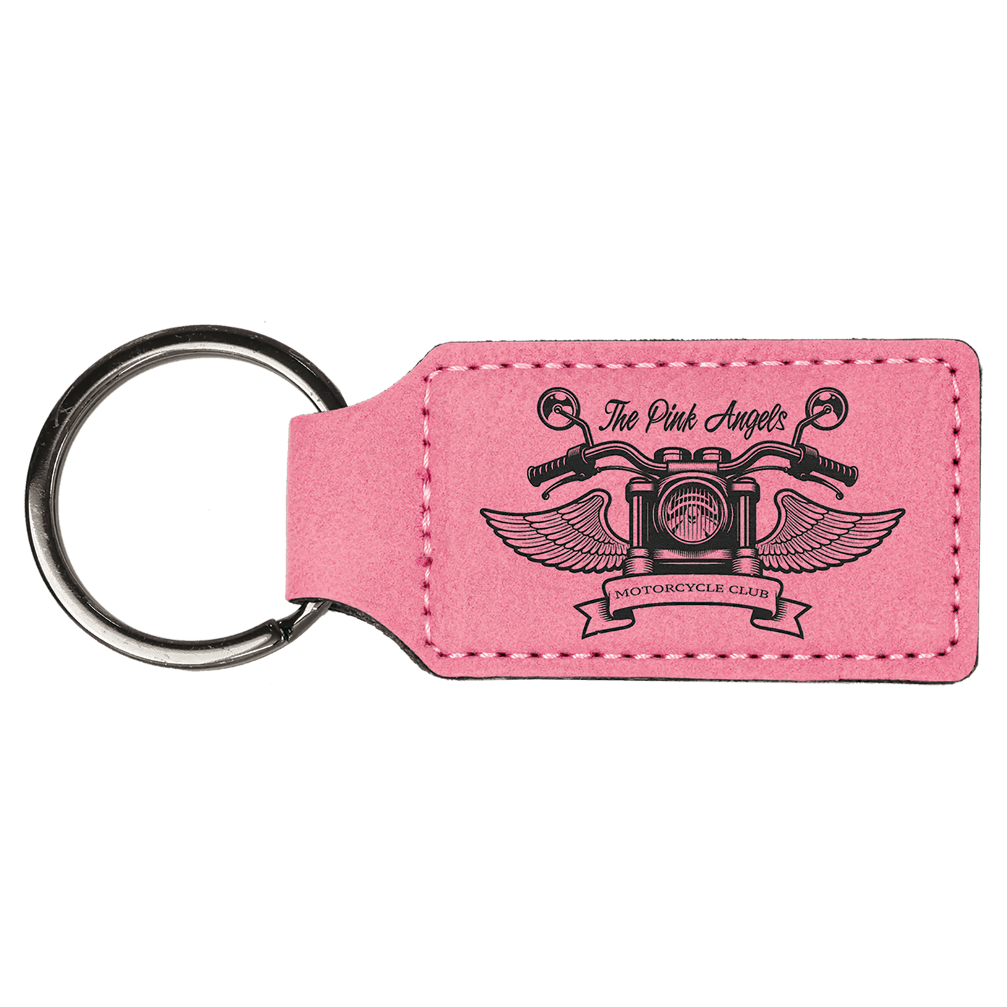 Pink Engravable Leatherette Rectangle Keychain - 2 3/4" x 1 1/4"