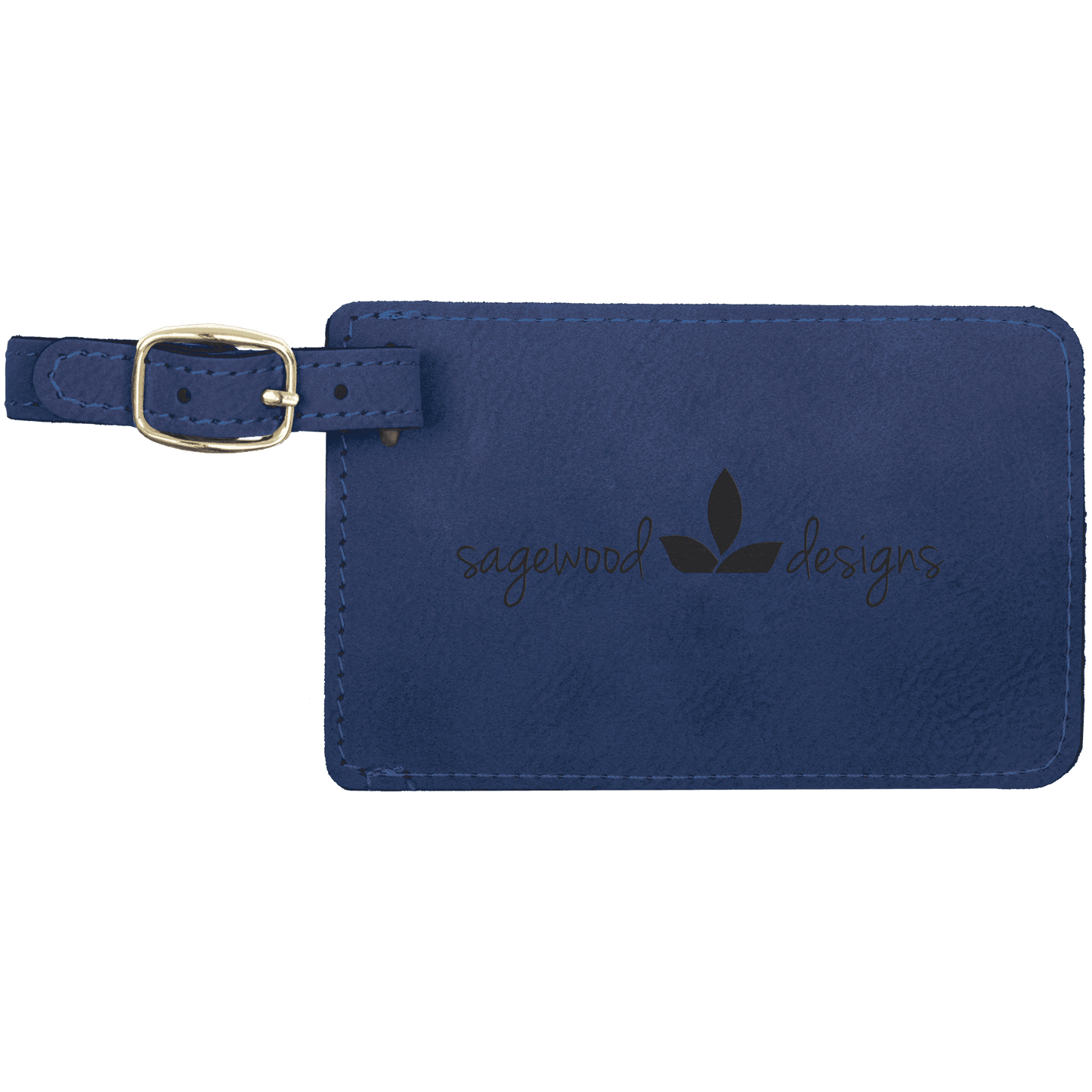 Blue/Black Engravable Leatherette Luggage Tag - 4 1/4" x 2 3/4"