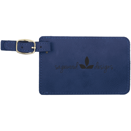 Blue/Black Engravable Leatherette Luggage Tag - 4 1/4" x 2 3/4"