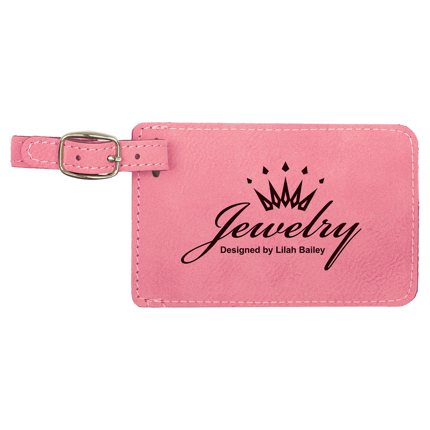 Pink Engravable Leatherette Luggage Tag - 4 1/4" x 2 3/4"
