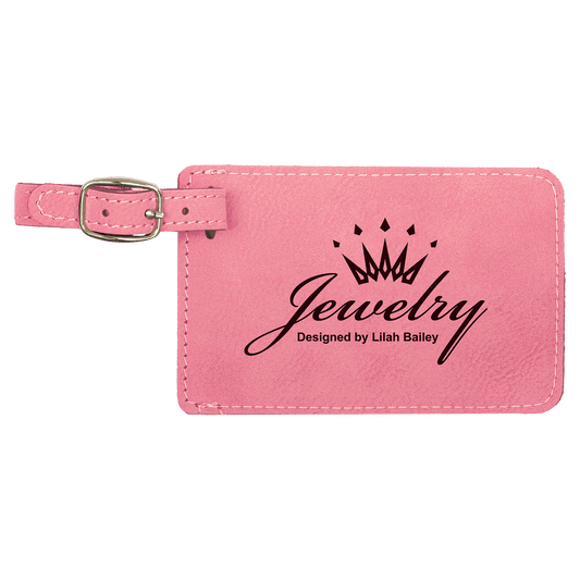 Pink Engravable Leatherette Luggage Tag - 4 1/4" x 2 3/4"