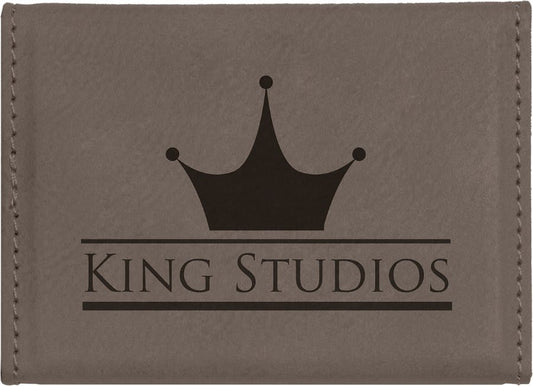3 3/4" x 2 3/4" Gray Laserable Leatherette Hard Business Card Holder