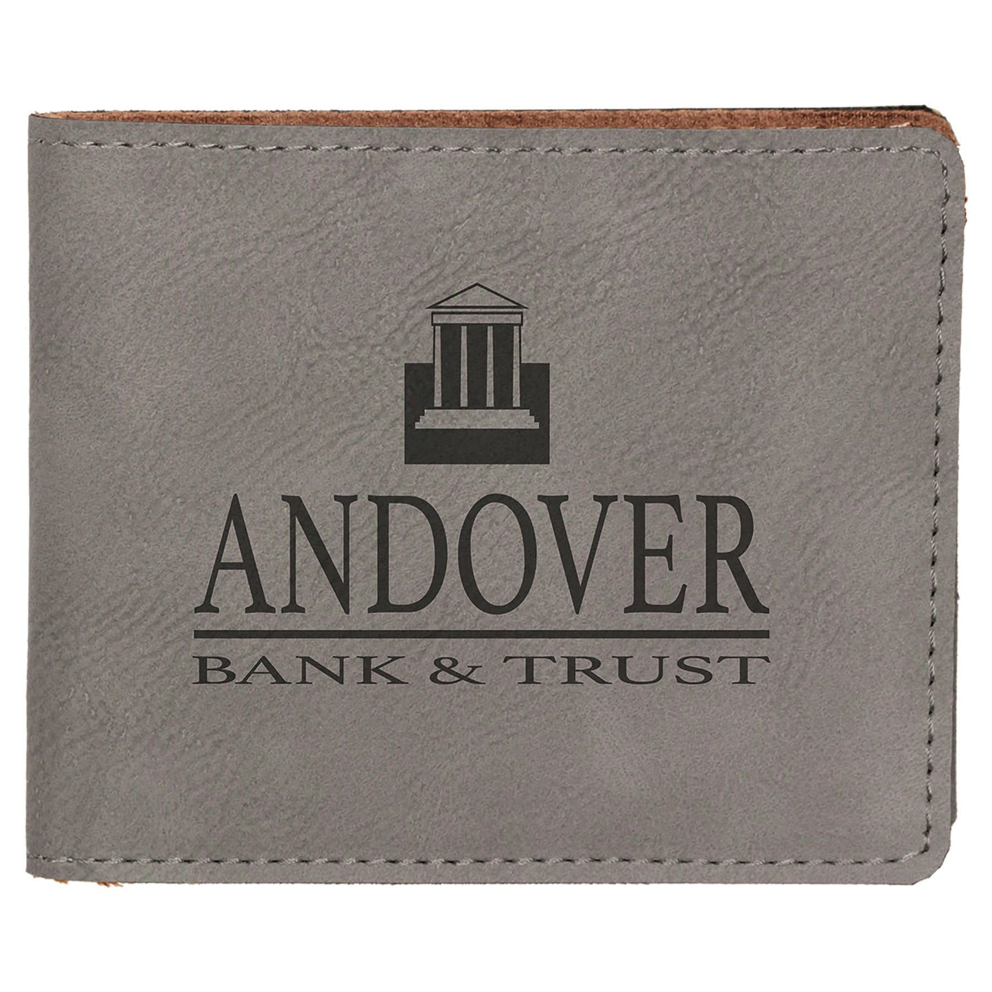 Gray Engravable Leatherette Bifold Wallet - 4 1/2" x 3 1/2"
