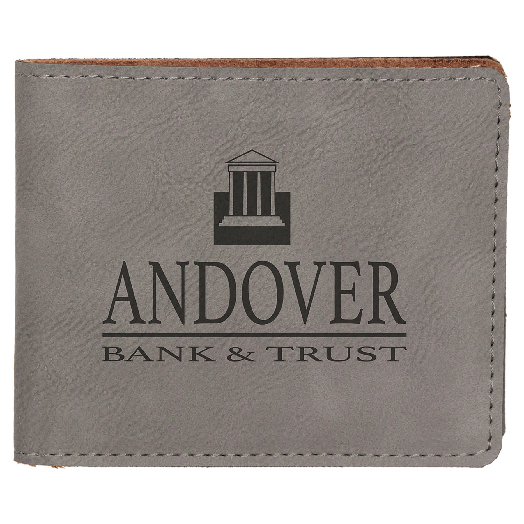 Gray Engravable Leatherette Bifold Wallet - 4 1/2" x 3 1/2"