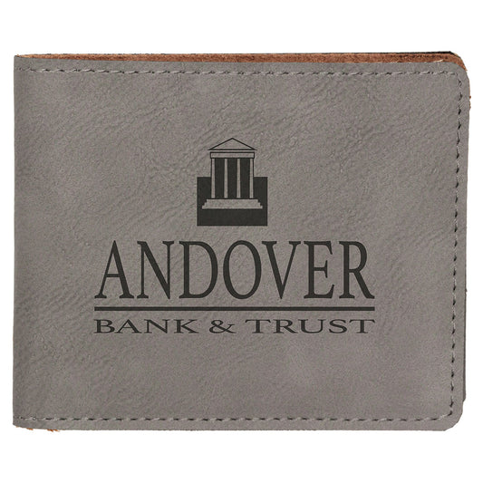 Gray Engravable Leatherette Bifold Wallet - 4 1/2" x 3 1/2"