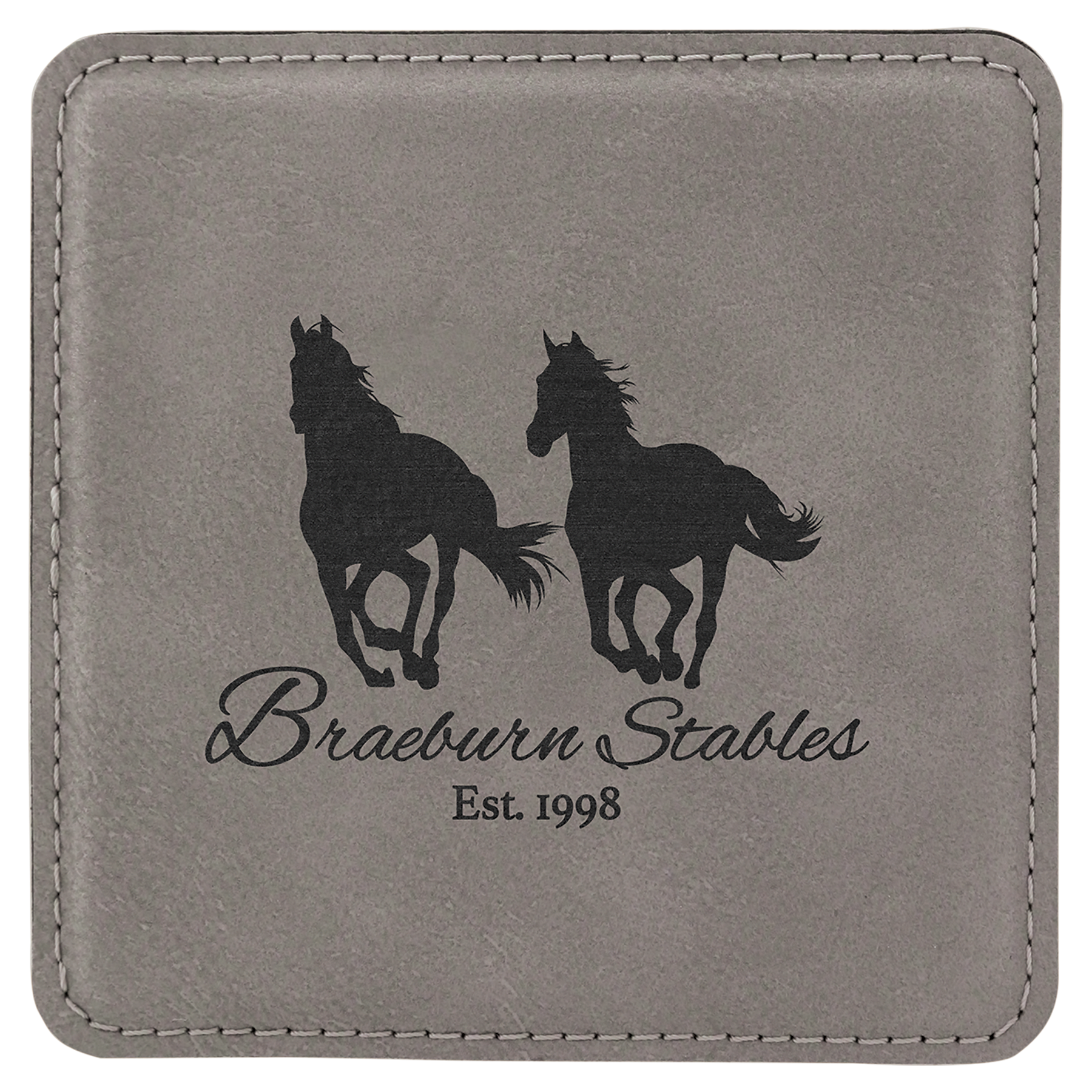 Square Gray Engravable Leatherette Coaster - 4" x 4"