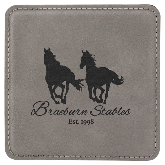Square Gray Engravable Leatherette Coaster - 4" x 4"