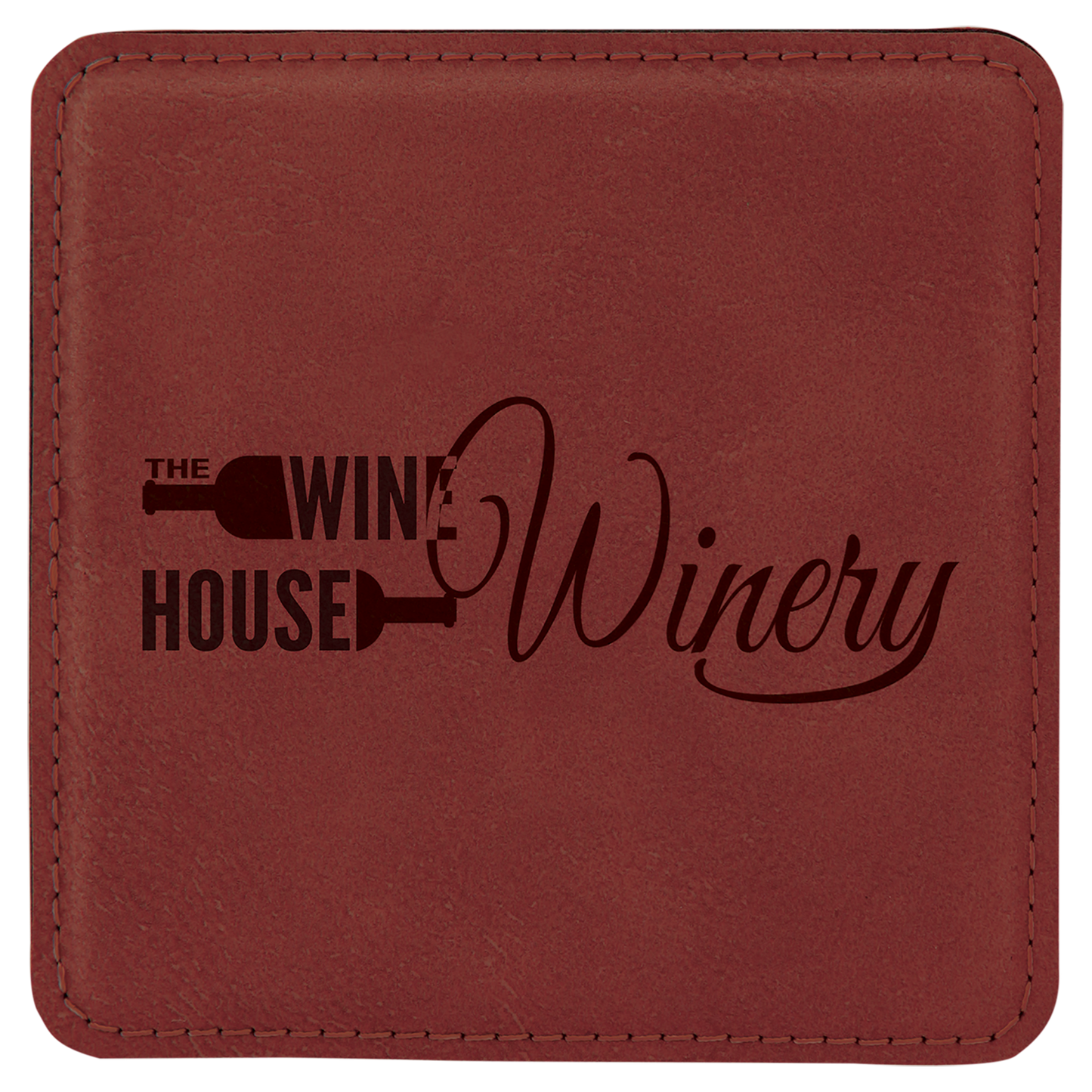 Square Rose Engravable Leatherette Coaster - 4" x 4"