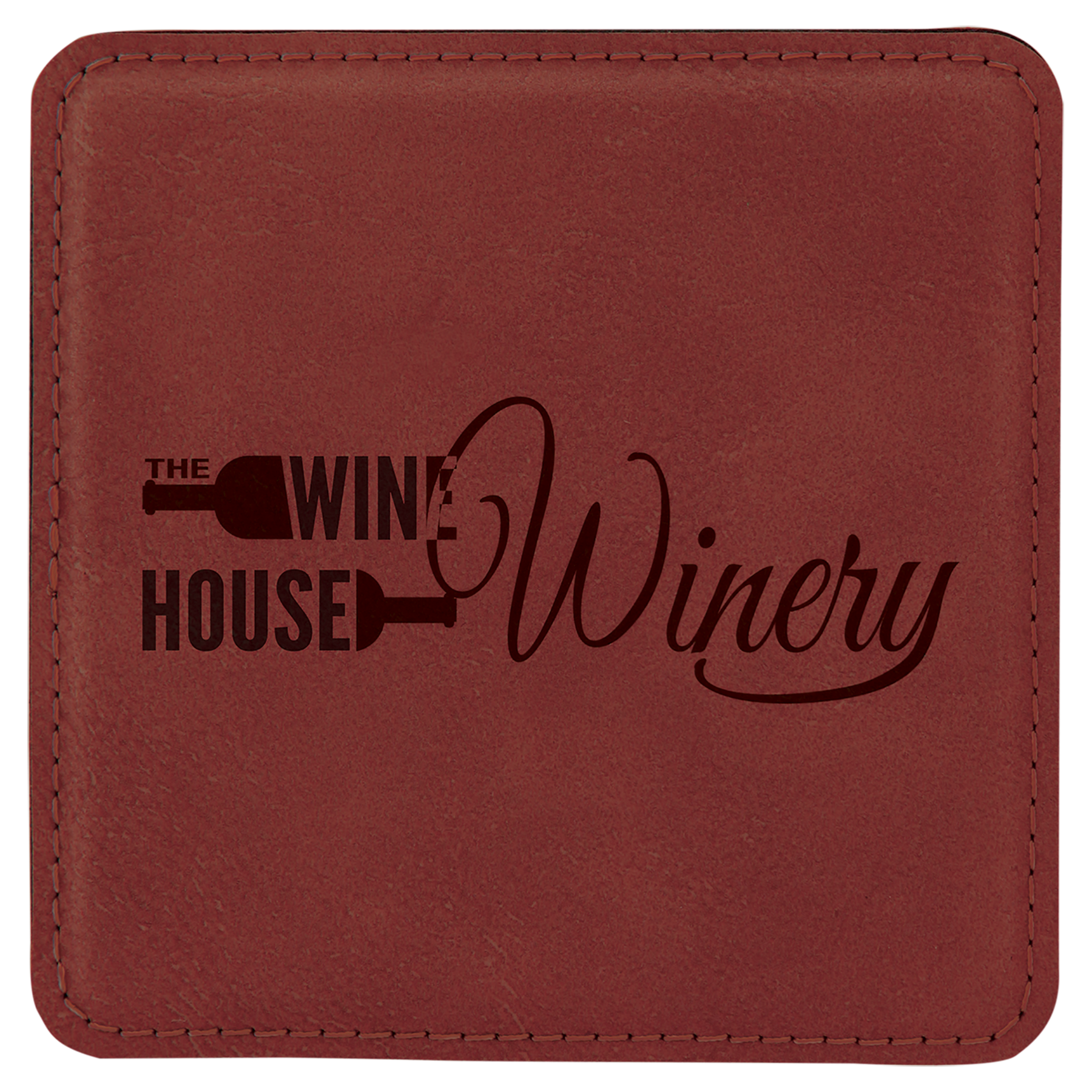 Square Rose Engravable Leatherette Coaster - 4" x 4"