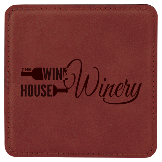 Square Rose Engravable Leatherette Coaster - 4" x 4"