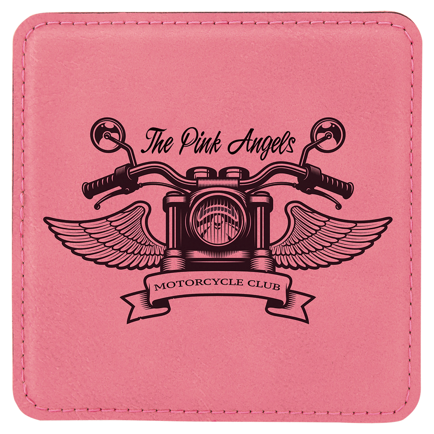 Square Pink Engravable Leatherette Coaster - 4" x 4"