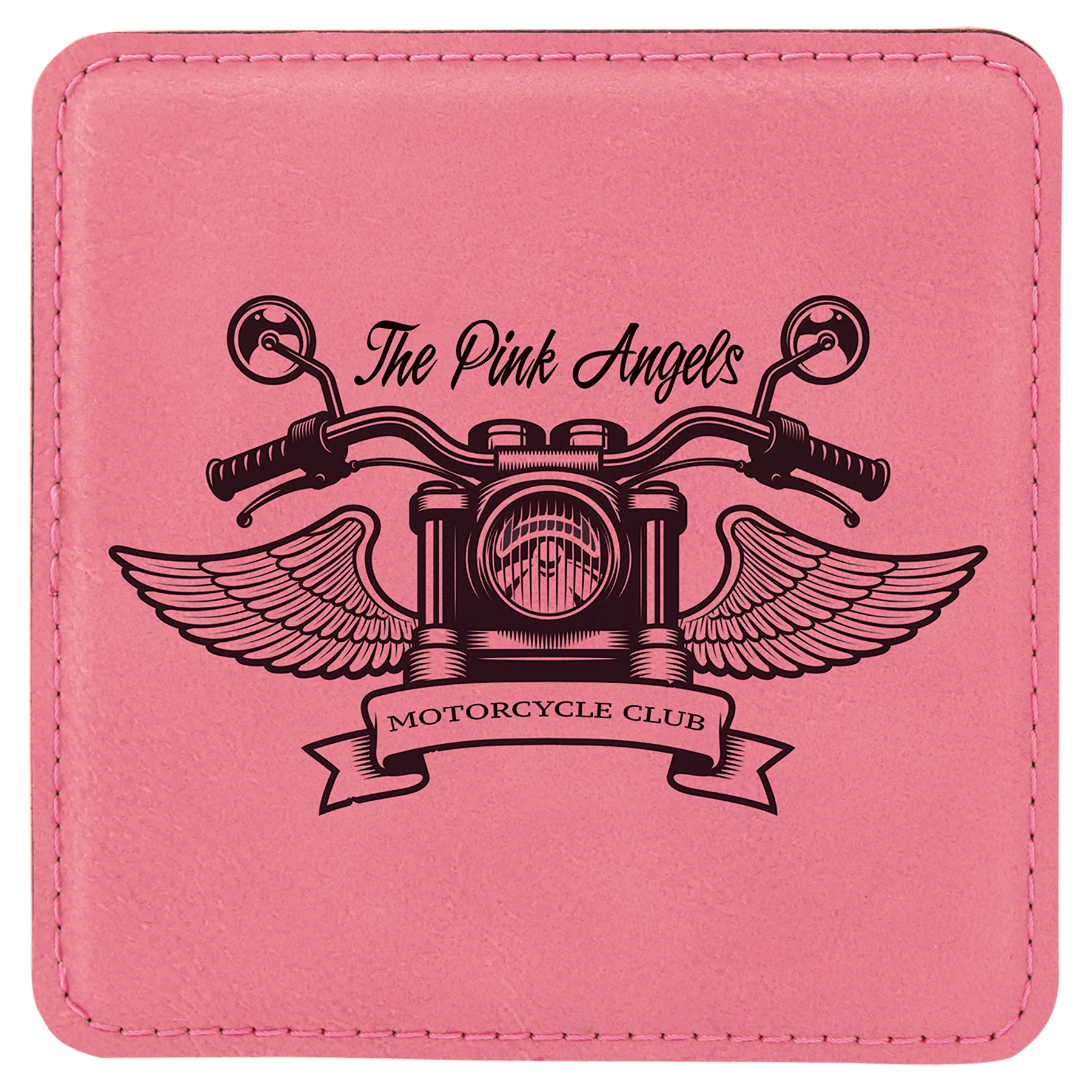 Square Pink Engravable Leatherette Coaster - 4" x 4"
