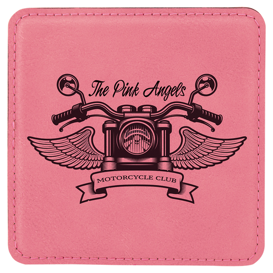 Square Pink Engravable Leatherette Coaster - 4" x 4"