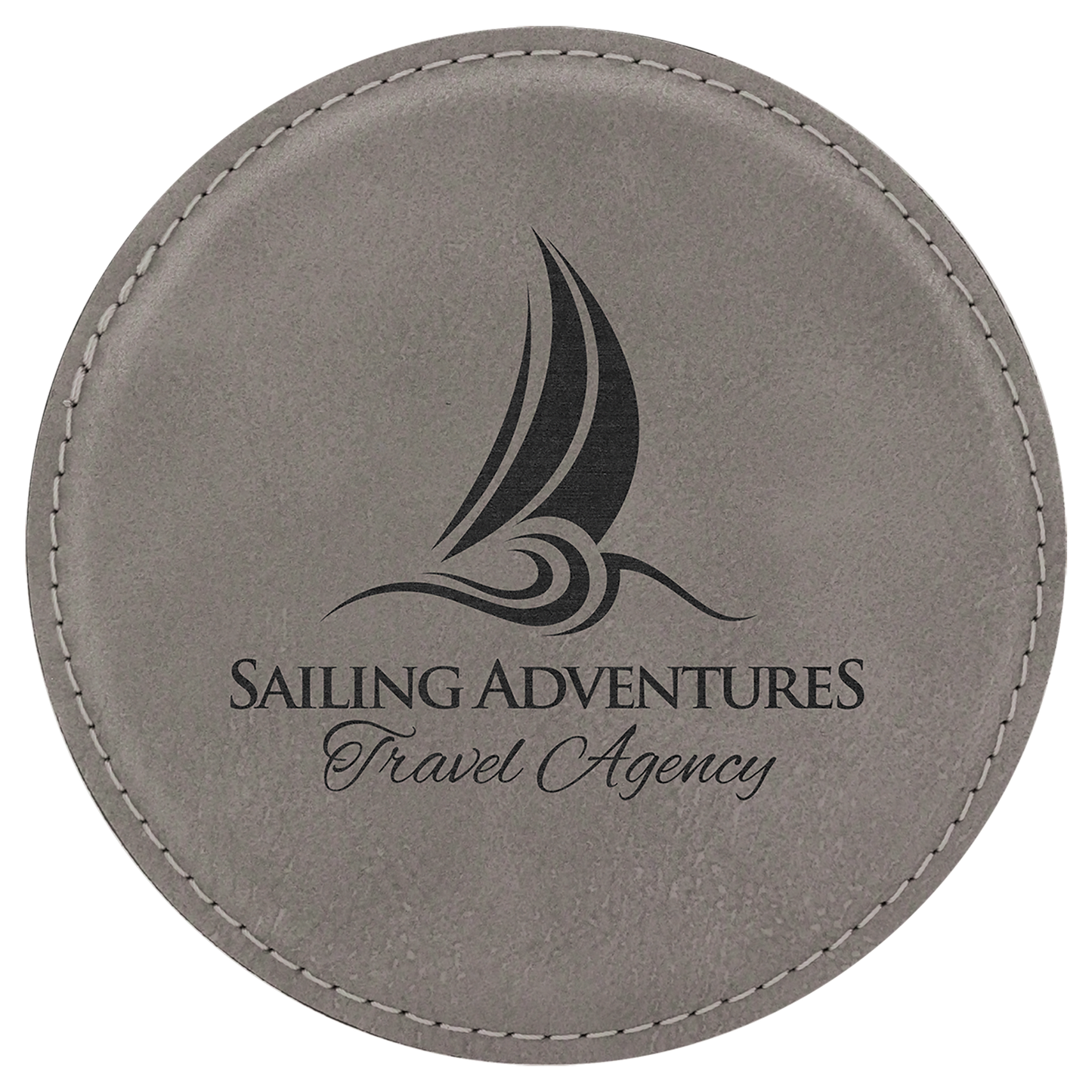 Round Gray Engravable Leatherette Coaster - 4"