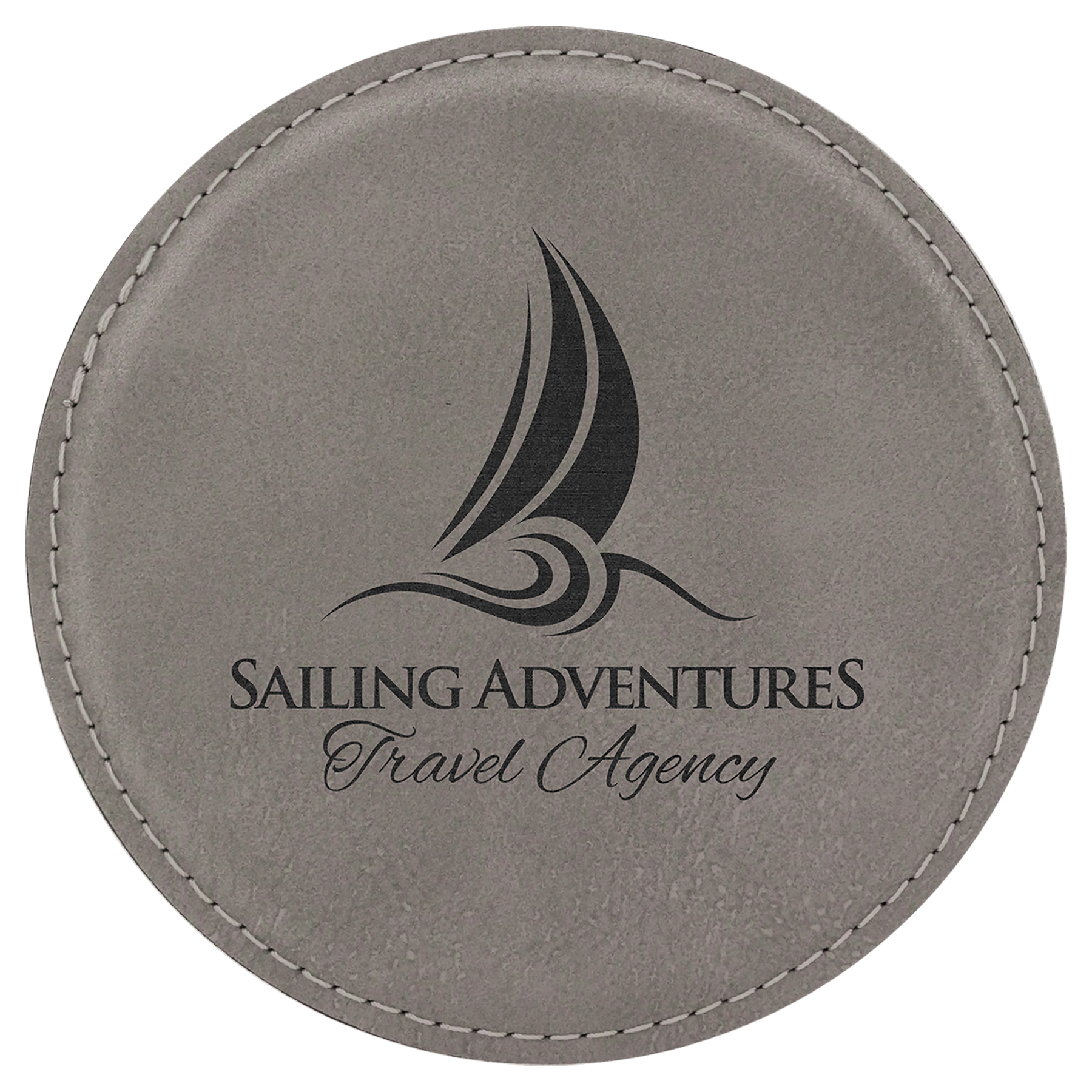 Round Gray Engravable Leatherette Coaster - 4"