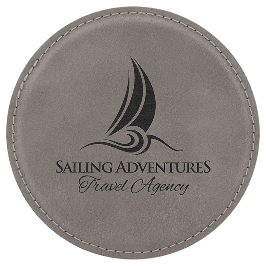Round Gray Engravable Leatherette Coaster - 4"