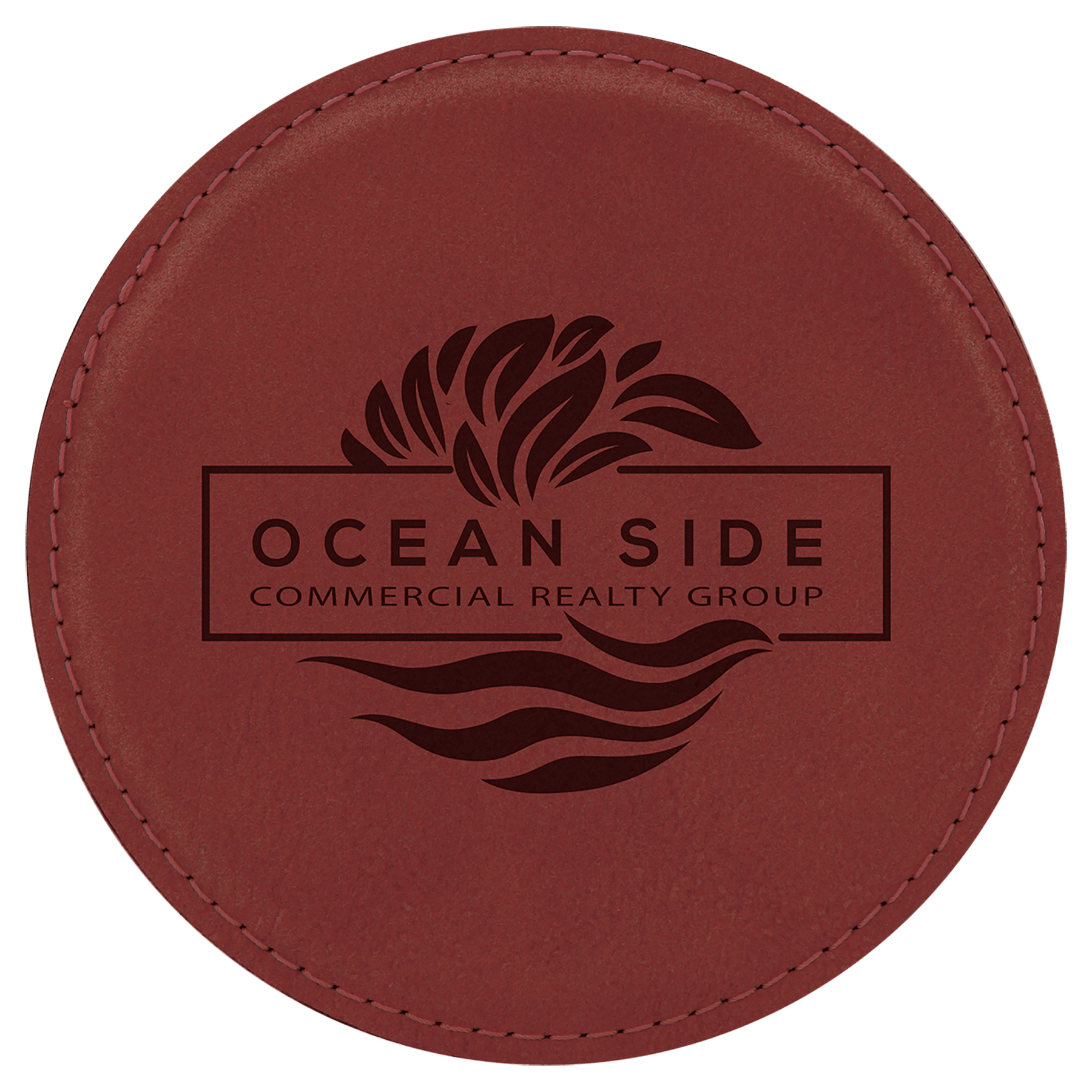 Round Rose Engravable Leatherette Coaster - 4"