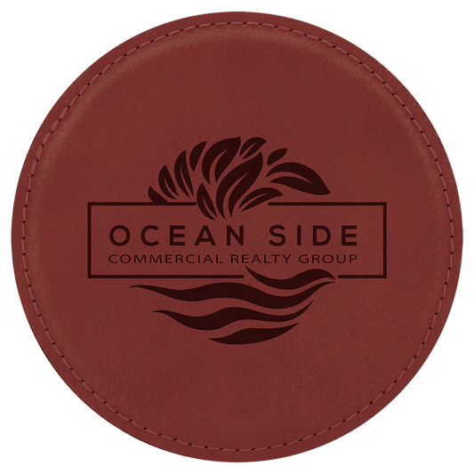 Round Rose Engravable Leatherette Coaster - 4"