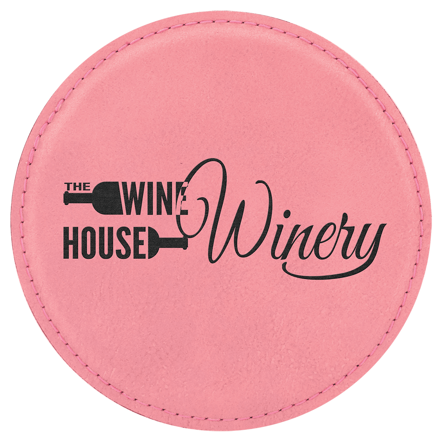 Round Pink Engravable Leatherette Coaster - 4"